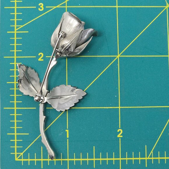 Vintage Rose Brooch Silver Tone Floral Statement Pin 1980s Costume Jewelry - Picture 14 of 15
